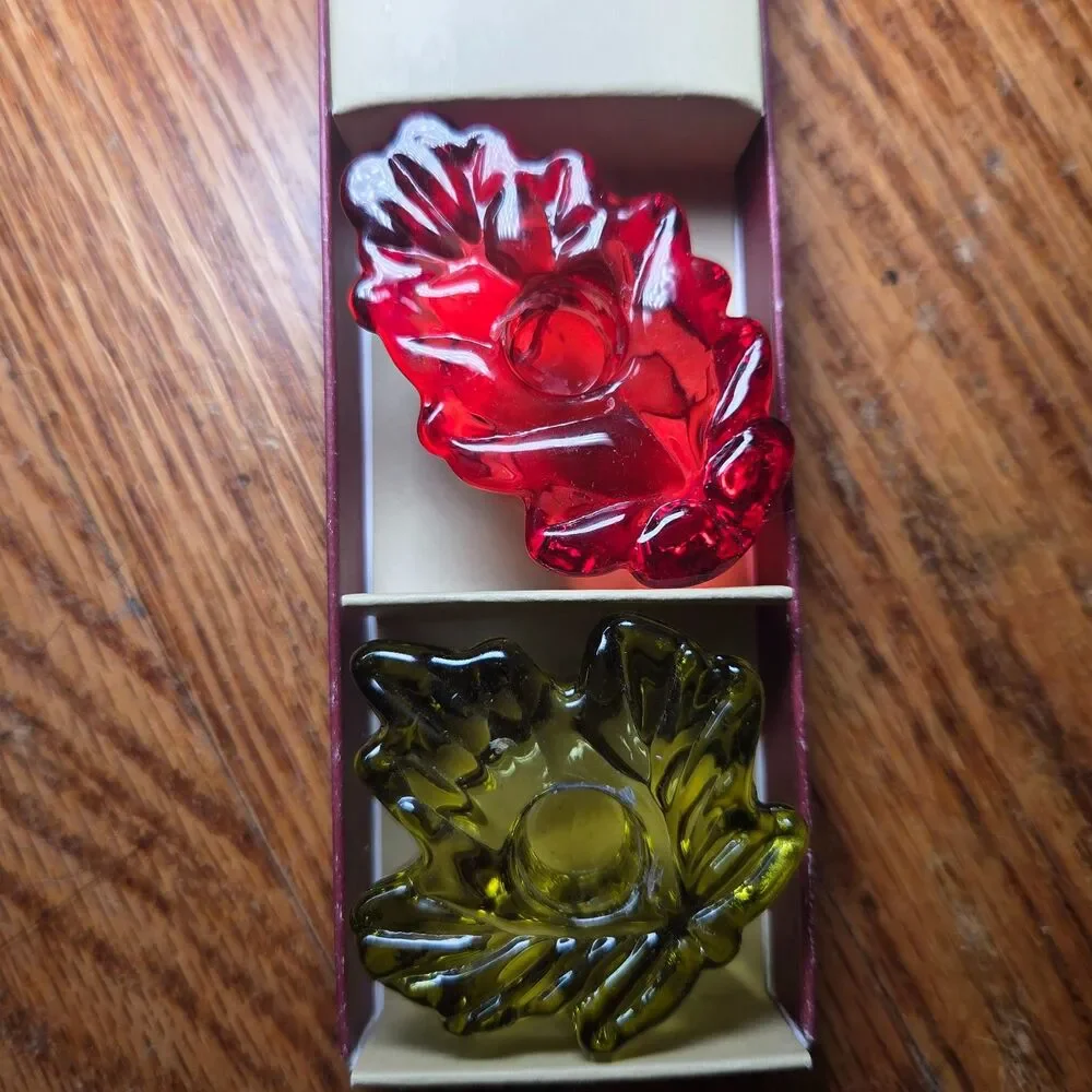 Williams Sonoma Autumn Leaf Taper Holders & 12 Tiny Candles Fall Decor 2008 NIB